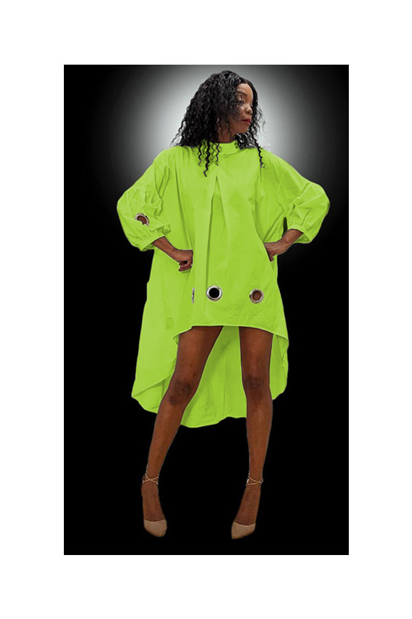 Long Sleeve High Low Grommets Short Dress